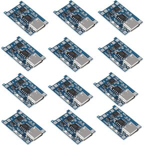 TP4056 Type-C USB 5V 1A 18650 Charger Module Li-ion Charging Board TC 4056A with Dual Protection Functions(Pack of 12)