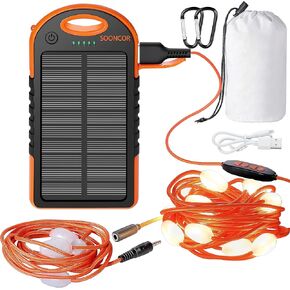 String Lights Indoor Outdoor with Solar Panel Charger Waterproof Rechargeable 17 LEDs Detachable 30FT Long of 7 Lighting Modes for Bedroom Wall Decoration Camping Hiking and Garden Tree.