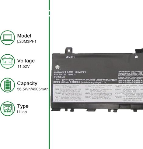 L20M3PF1 SB11B44631 5B11B44633 Laptop Battery Replacement for Lenovo IdeaPad 5 Pro 14ARH7 14IAP7 14ACN6 Series L20D3PF0 SB11B44634 5B11B44625 L20C3PF1 SB11B44632 5B11B44626 11.52V 56.5Wh in Kuwait