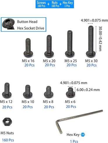 iexcell 50 Pcs M6 x 40mm Thread Pitch 1 mm Alloy Steel 10.9 Grade Hex Socket Button Head Cap Screws Bolts Kit, Black Oxide Finish in Kuwait