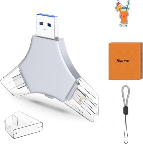 محرك أقراص فلاش USB 3.0 بسعة 64 جيجابايت لهاتف iPhone، عصا تخزين لحفظ الصور 3 في 1 للذاكرة الخارجية للصور/الفيديو/حفظ البيانات/النسخ الاحتياطي، محركات أقراص الإبهام عالية السرعة V2.61 لأجهزة iPhone/iPad/Android/PC - بني ترابي in Kuwait