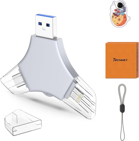 محرك أقراص فلاش USB 3.0 بسعة 64 جيجابايت لهاتف iPhone، عصا تخزين لحفظ الصور 3 في 1 للذاكرة الخارجية للصور/الفيديو/حفظ البيانات/النسخ الاحتياطي، V2.48 محركات أقراص إبهام عالية السرعة لأجهزة iPhone/iPad/Android/PC - رمادي فحمي in Kuwait