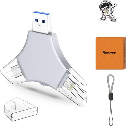 محرك أقراص فلاش USB 3.0 بسعة 64 جيجابايت لهاتف iPhone، عصا تخزين لحفظ الصور 3 في 1 للذاكرة الخارجية للصور/الفيديو/حفظ البيانات/النسخ الاحتياطي، محركات أقراص الإبهام عالية السرعة V2.44 لأجهزة iPhone/iPad/Android/PC - أبيض عظمي in Saudi Arabia