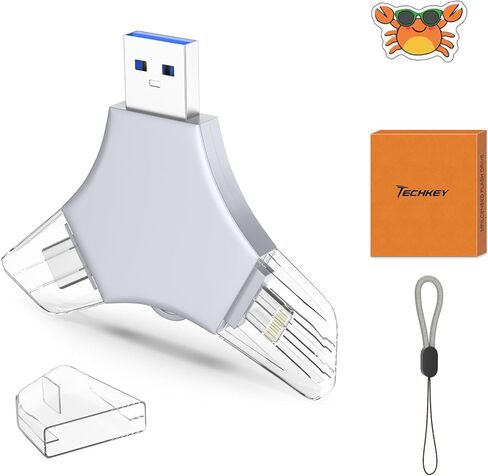 محرك أقراص فلاش USB 3.0 بسعة 64 جيجابايت لهاتف iPhone، عصا تخزين لحفظ الصور 3 في 1 للذاكرة الخارجية للصور/الفيديو/حفظ البيانات/النسخ الاحتياطي، V2.56 محركات أقراص إبهام عالية السرعة لأجهزة iPhone/iPad/Android/PC - رمادي داكن in Kuwait