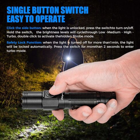 NT21 1200 Lumens Small Bright Rechargeable Flashlight with Power Display, IP67 Waterproof, 5 Light Modes, 984ft Long Throw EDC Pocket-Size Torch for Camping Searching Emergency in Kuwait