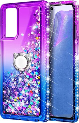 NZND Designed for Samsung Galaxy A03S Case, AO3S Phone Case, Glitter Liquid Floating Waterfall Girls Women Kids Cute Case with Tempered Glass Screen Protector/Ring Holder/Wrist Strap (Aqua/Purple) in Saudi Arabia