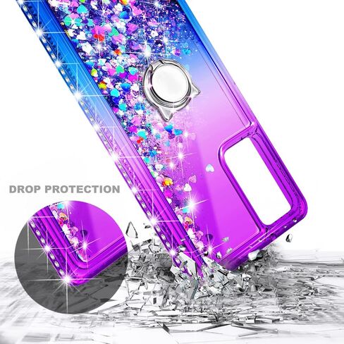 NZND Designed for Samsung Galaxy A03S Case, AO3S Phone Case, Glitter Liquid Floating Waterfall Girls Women Kids Cute Case with Tempered Glass Screen Protector/Ring Holder/Wrist Strap (Aqua/Purple) in Saudi Arabia