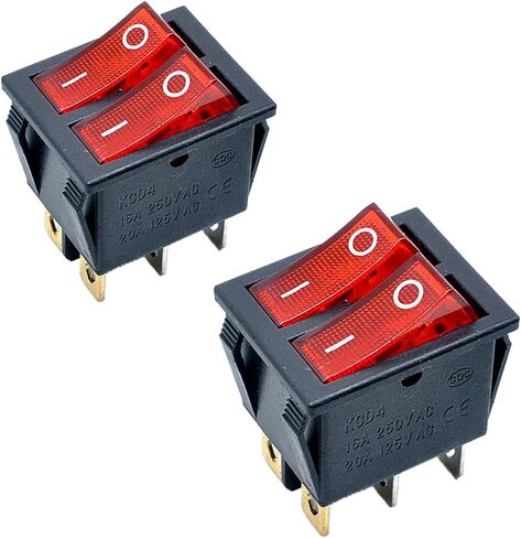 2pcs KCD4 Red Light 6P Terminals ON/Off Double SPST 2 Way Snap in Boat Rocker Switch - AC 250V 16A in Saudi Arabia