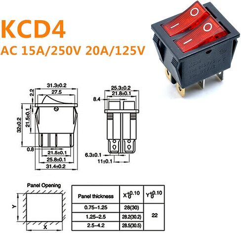 2pcs KCD4 Red Light 6P Terminals ON/Off Double SPST 2 Way Snap in Boat Rocker Switch - AC 250V 16A in Saudi Arabia