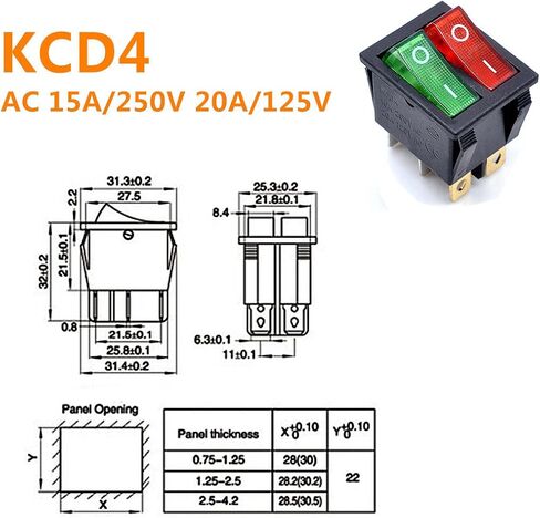 2pcs KCD4 Red Light 6P Terminals ON/Off Double SPST 2 Way Snap in Boat Rocker Switch - AC 250V 16A in Saudi Arabia