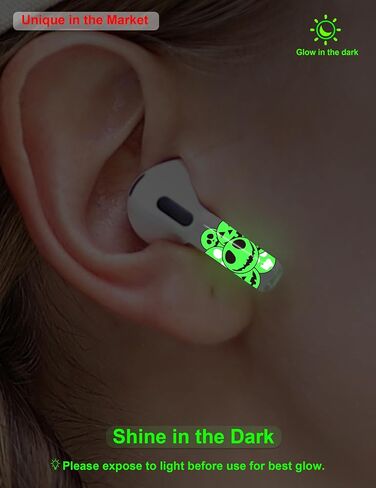 جلود AirPods المضيئة من ROCKMAX الجيل الثاني، ملصق AirPods رائع يتوهج في الظلام، أغلفة جلدية فاخرة لـ AirPods مع أداة تثبيت سهلة (237YG) in Kuwait