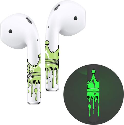 جلود AirPods المضيئة من ROCKMAX الجيل الثاني، ملصق AirPods رائع يتوهج في الظلام، أغلفة جلدية فاخرة لـ AirPods مع أداة تثبيت سهلة (237YG) in Kuwait