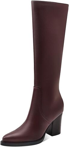 Womens Knee High Boots Retro Chunky Heel Pointed Toe Pull On Classic Knee High Boots for Girls Ladies Retro Tall Boot Winter Fall Fashion Boot in Kuwait