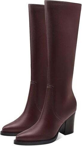 Womens Knee High Boots Retro Chunky Heel Pointed Toe Pull On Classic Knee High Boots for Girls Ladies Retro Tall Boot Winter Fall Fashion Boot in Kuwait