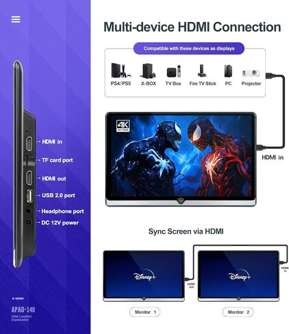 شاشة مسند رأس محمولة 14 بوصة 4K Android 11، نظام ترفيه خلفي للسيارة للمقعد الخلفي، شاشة تعمل باللمس تدعم وصلة مرآة لاسلكية للهاتف، مع واي فاي/بلوتوث/HDMI/مشغل فيديو in Kuwait