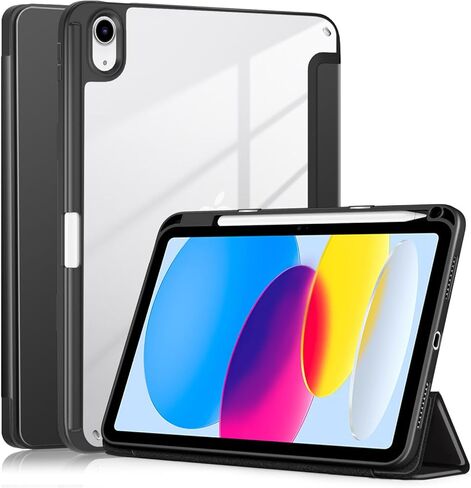 Case for iPad 10th Generation 10.9 Inch Tablet (2022 Model),Anti-Collision Transparent Back Shell Cover with Auto Wake/Sleep Function,Black in Saudi Arabia