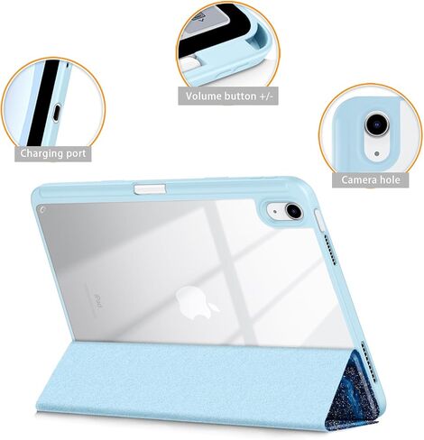 Case for iPad 10th Generation 10.9 Inch Tablet (2022 Model),Anti-Collision Transparent Back Shell Cover with Auto Wake/Sleep Function,Black in Saudi Arabia