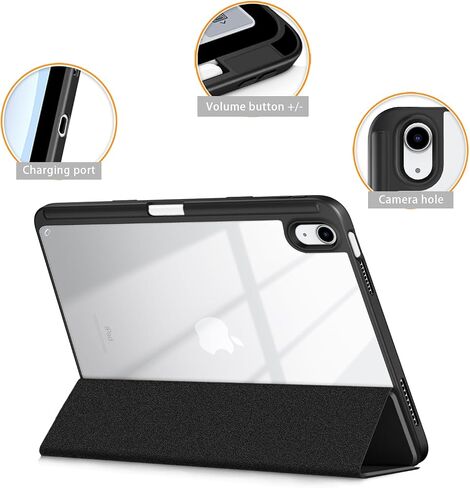 Case for iPad 10th Generation 10.9 Inch Tablet (2022 Model),Anti-Collision Transparent Back Shell Cover with Auto Wake/Sleep Function,Black in Saudi Arabia