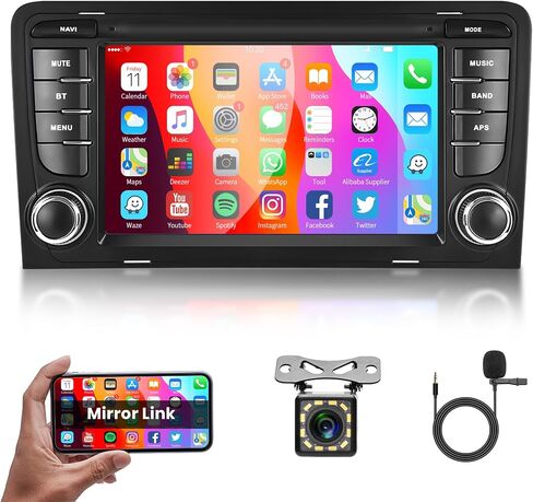 Android 13 Car Radio for Audi A3 S3 RS3 2003-2012 with Wireless Mirror Link Bluetooth Hands-Free, 7 Inch HD Touch Screen Car Stereo Supports WiFi, GPS, FM Radio, SWC, Double USB + Backup Camera in Saudi Arabia