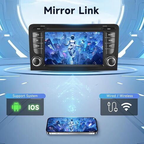 Android 13 Car Radio for Audi A3 S3 RS3 2003-2012 with Wireless Mirror Link Bluetooth Hands-Free, 7 Inch HD Touch Screen Car Stereo Supports WiFi, GPS, FM Radio, SWC, Double USB + Backup Camera in Saudi Arabia