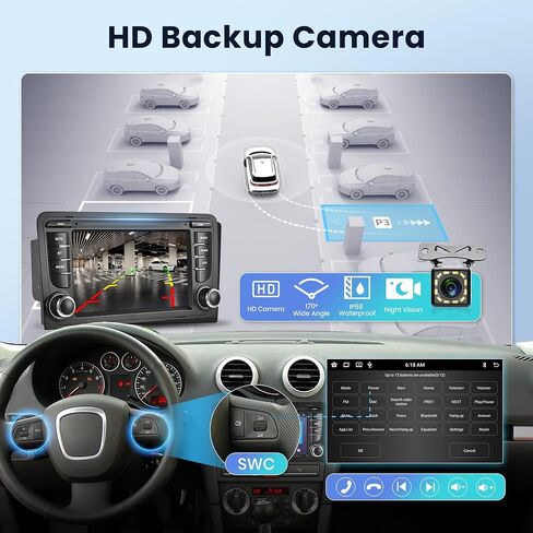 Android 13 Car Radio for Audi A3 S3 RS3 2003-2012 with Wireless Mirror Link Bluetooth Hands-Free, 7 Inch HD Touch Screen Car Stereo Supports WiFi, GPS, FM Radio, SWC, Double USB + Backup Camera in Saudi Arabia