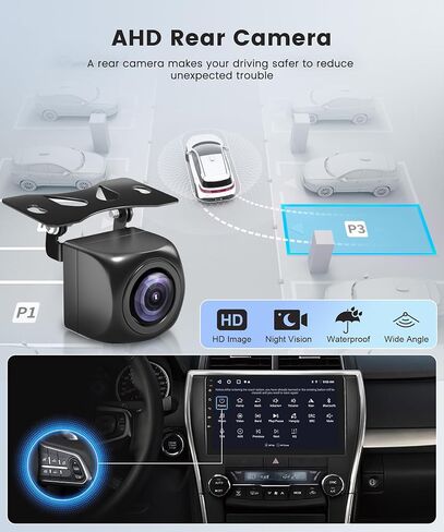 2G+64G Carplay Car Stereo Radio for Toyota Camry 2015 2016 2017, Rimoody Android 13 10'' HD Touchscreen GPS WiFi Andorid auto Mirror Link Bluetooth FM/RDS EQ SWC Split Screen Backup Camera in Kuwait