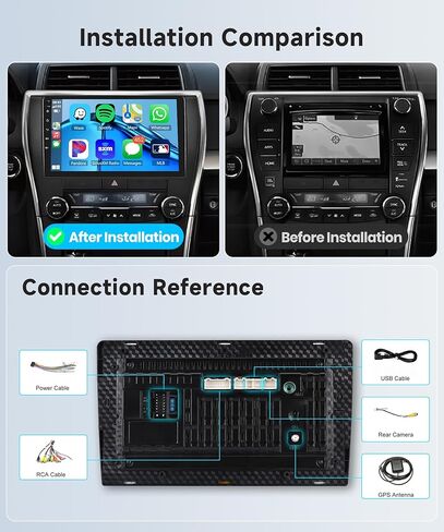 2G+64G Carplay Car Stereo Radio for Toyota Camry 2015 2016 2017, Rimoody Android 13 10'' HD Touchscreen GPS WiFi Andorid auto Mirror Link Bluetooth FM/RDS EQ SWC Split Screen Backup Camera in Kuwait