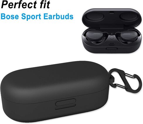 for Bose Sport Earbuds Case Cover (Not fit for Bose QuietComfort Earbuds), Portable Silicone Protective Case with Carabiner (Black) in Saudi Arabia