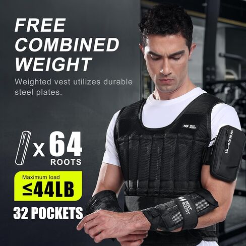 Weighted Vest for Men Women BeatBoost 22 lb Adjustable Weighted Vest with 32 Steel Plates Weights for Walking Strength Training Running Workout in Saudi Arabia