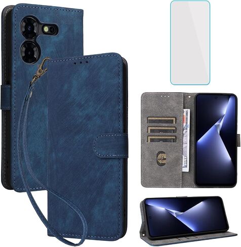 for Tecno Pova 5 Pro Wallet Phone Case with Screen Protector [RFID Blocking] Leather Flip Card Holder Kickstand Wrist Strap Women Men LH8n Cell Phone Case for Tecno Pova5 Pro Pova 5Pro Blue in Saudi Arabia