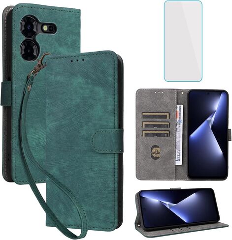 for Tecno Pova 5 Pro Wallet Phone Case with Screen Protector [RFID Blocking] Leather Flip Card Holder Kickstand Wrist Strap Women Men LH8n Cell Phone Case for Tecno Pova5 Pro Pova 5Pro Blue in Saudi Arabia