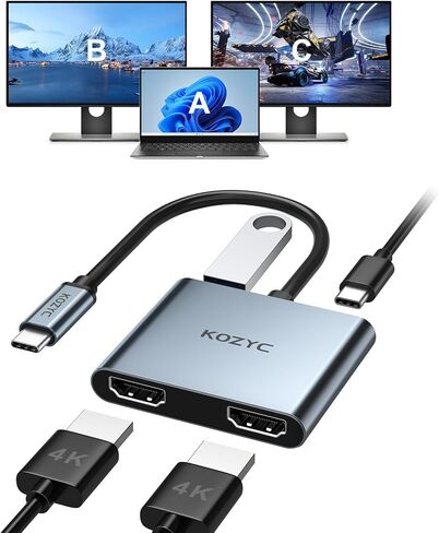 USB C to Dual HDMI Adapter 4K@60hz, Type C to HDMI Splitter Extended Display for MacBook/MacBook Pro Air Dell XPS13/15, Samsung Galaxy S9 [MST Mode (Extended displays) Only for Win OS], Dark Purple in Kuwait