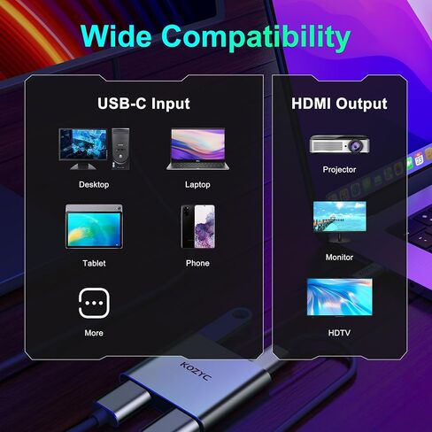 USB C to Dual HDMI Adapter 4K@60hz, Type C to HDMI Splitter Extended Display for MacBook/MacBook Pro Air Dell XPS13/15, Samsung Galaxy S9 [MST Mode (Extended displays) Only for Win OS], Dark Purple in Kuwait