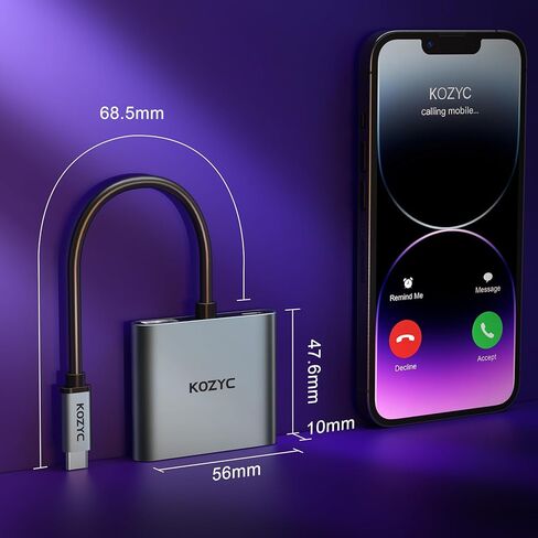 USB C to Dual HDMI Adapter 4K@60hz, Type C to HDMI Splitter Extended Display for MacBook/MacBook Pro Air Dell XPS13/15, Samsung Galaxy S9 [MST Mode (Extended displays) Only for Win OS], Dark Purple in Kuwait