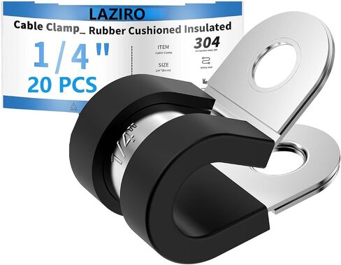 LAZIRO 20 Pack 1-1/4 Inch Cable Clamps with updated Riveted Reinforce, 304 Stainless Steel Rubber Cushioned Insulated Clamp, Loop Clamps, Pipe Clamps, Metal Wire Clamps for Wiring, Pipes and Hoses in Saudi Arabia