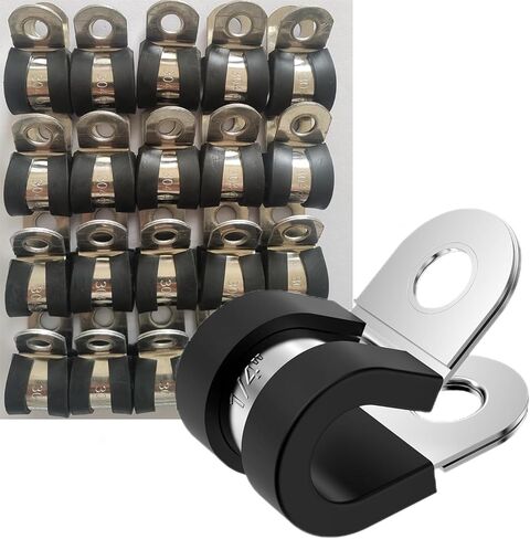 LAZIRO 20 Pack 1-1/4 Inch Cable Clamps with updated Riveted Reinforce, 304 Stainless Steel Rubber Cushioned Insulated Clamp, Loop Clamps, Pipe Clamps, Metal Wire Clamps for Wiring, Pipes and Hoses in Saudi Arabia