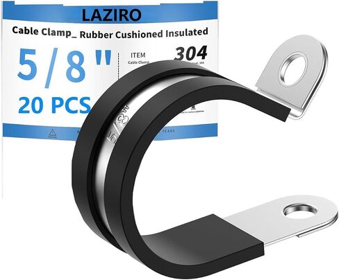 LAZIRO 20 Pack 1-1/4 Inch Cable Clamps with updated Riveted Reinforce, 304 Stainless Steel Rubber Cushioned Insulated Clamp, Loop Clamps, Pipe Clamps, Metal Wire Clamps for Wiring, Pipes and Hoses in Saudi Arabia