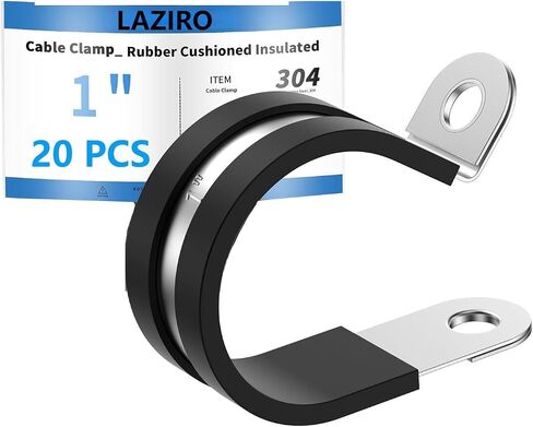 LAZIRO 20 Pack 1-1/4 Inch Cable Clamps with updated Riveted Reinforce, 304 Stainless Steel Rubber Cushioned Insulated Clamp, Loop Clamps, Pipe Clamps, Metal Wire Clamps for Wiring, Pipes and Hoses in Saudi Arabia