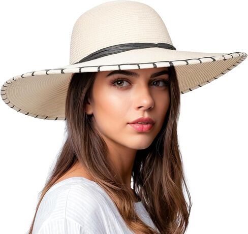 Cierto Sun Straw Hat for Women: Womens Foldable and Packable Beach UV Protection Floppy Hats with Wide Brim and Chin Strap in Saudi Arabia