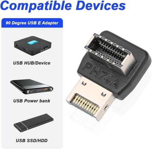 محول USB 3.2 من النوع E 90 درجة، محول موصل داخلي للوحة الأمامية USB 3.2 من النوع E ذكر إلى أنثى من النوع E، ناقل حركة عالي السرعة 10 جيجابت في الثانية للوحة الأم (عبوتان) in Saudi Arabia