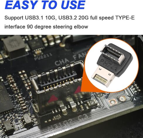 محول USB 3.2 من النوع E 90 درجة، محول موصل داخلي للوحة الأمامية USB 3.2 من النوع E ذكر إلى أنثى من النوع E، ناقل حركة عالي السرعة 10 جيجابت في الثانية للوحة الأم (عبوتان) in Saudi Arabia