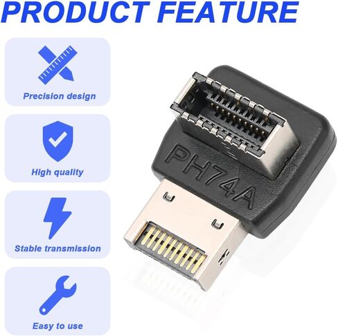 محول USB 3.2 من النوع E 90 درجة، محول موصل داخلي للوحة الأمامية USB 3.2 من النوع E ذكر إلى أنثى من النوع E، ناقل حركة عالي السرعة 10 جيجابت في الثانية للوحة الأم (عبوتان) in Saudi Arabia