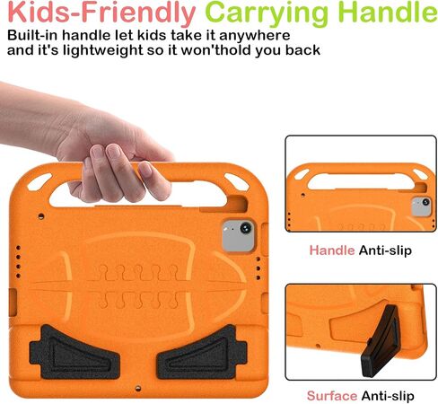 Kids Case for iPad Pro 11 Inch (2024/2022/2021/2020/2018 Model), iPad Air 5/4 (10.9-Inch) Durable Shockproof Case with Handle Stand for iPad 10.9 & iPad air 6 Tablets Protective Cover-Orange in Saudi Arabia