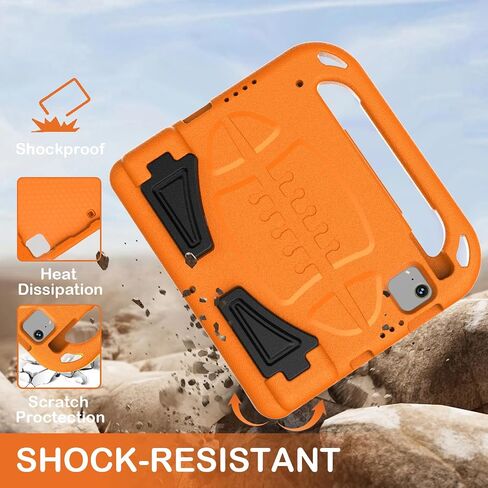 Kids Case for iPad Pro 11 Inch (2024/2022/2021/2020/2018 Model), iPad Air 5/4 (10.9-Inch) Durable Shockproof Case with Handle Stand for iPad 10.9 & iPad air 6 Tablets Protective Cover-Orange in Saudi Arabia