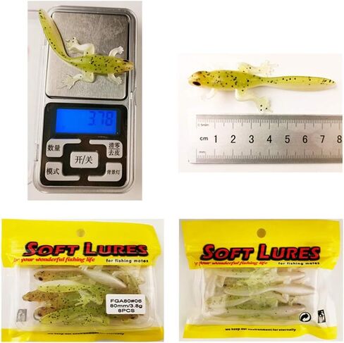 Glitter Lizard Swimbait Salamander Soft Bait with Long Tail for Bass Fishing (PVC,8cm/3.15in,3.8g/0.13oz.8pcs/Pack 5 Colors Option) in Saudi Arabia