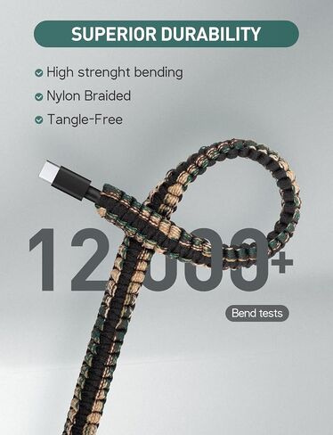 Kavie USB C to Cable 3.3 FT Nylon Camo Braided Fast Charger Cable Type C Charging Cables Compatible iPhone 14 13 13 Pro Max 12 12 Pro Max 11 XS XR X 8 in Saudi Arabia