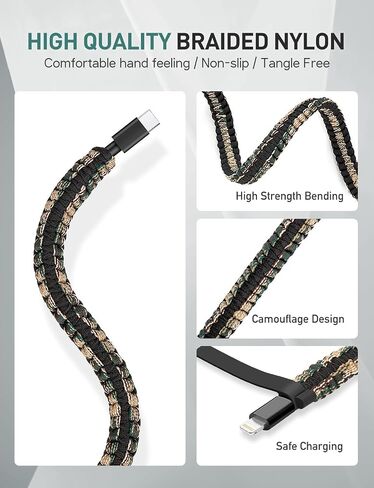 Kavie USB C to Cable 3.3 FT Nylon Camo Braided Fast Charger Cable Type C Charging Cables Compatible iPhone 14 13 13 Pro Max 12 12 Pro Max 11 XS XR X 8 in Saudi Arabia