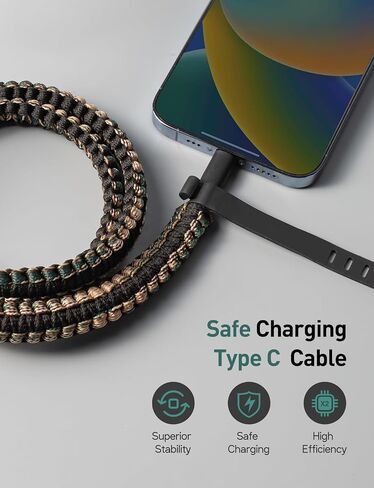 Kavie USB C to Cable 3.3 FT Nylon Camo Braided Fast Charger Cable Type C Charging Cables Compatible iPhone 14 13 13 Pro Max 12 12 Pro Max 11 XS XR X 8 in Saudi Arabia