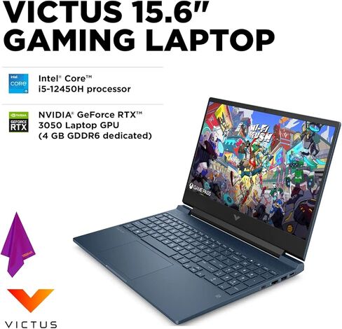 HP - Victus 15.6 بوصة Full HD 144 هرتز كمبيوتر محمول للألعاب - Intel Core i5-12450H - NVIDIA GeForce RTX 3050 - كاميرا ويب بإضاءة خلفية، Wi-Fi 6، Win11 Home، W/Cloth (ذاكرة الوصول العشوائي 32 جيجابايت | 1 تيرابايت PCIe SSD + قطعة قماش) in Saudi Arabia