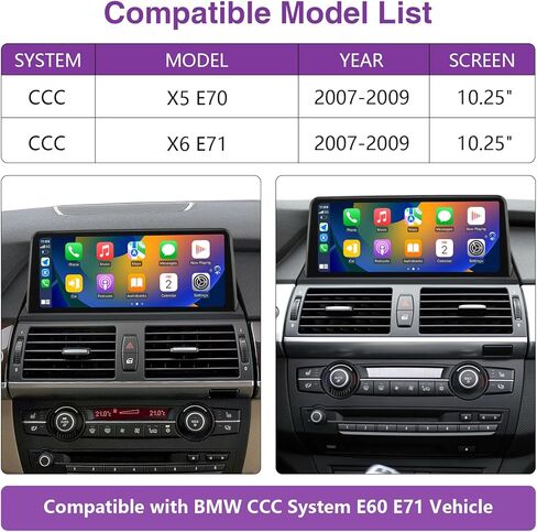 Ninetom 10.25 بوصة تعمل باللمس لاسلكي Apple CarPlay Android Auto الوسائط المتعددة مستقبل راديو السيارة لـ 2007-2009 BMW X5 E70 X6 E71 مع نظام CCC in Kuwait
